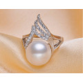 925 Silver Freshwater Pearl Ring Simple Design Pearl Ring AAA 10-11mm Button White Pearl Rings